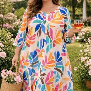 New Tabitha Brown Colorful Leaf Print Dress Sz 2X – Dopamine Tropical Resortcore